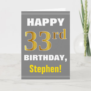 Bold, Grey, Faux Gold 33e anniversaire avec carte