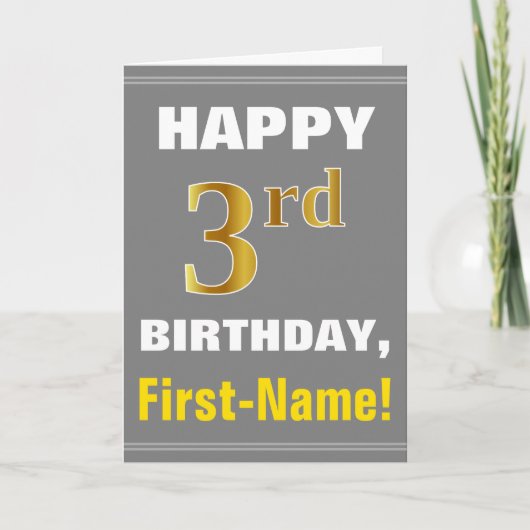 Bold, Grey, Faux Gold 3e anniversaire avec carte d (Devant)