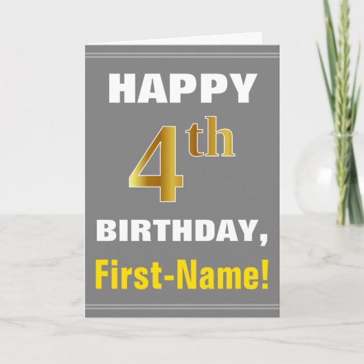 Bold, Grey, Faux Gold 4e anniversaire avec carte d (Devant)