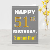 Bold, Grey, Faux Gold 51e anniversaire avec carte  (Fleur jaune)