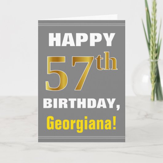 Bold, Grey, Faux Gold 57e anniversaire avec carte  (Devant)