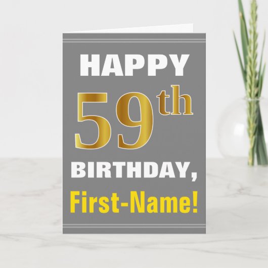 Bold, Grey, Faux Gold 59e anniversaire avec carte (Devant)