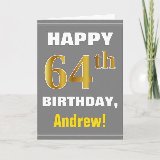 Bold, Grey, Faux Gold 64e anniversaire avec carte (Devant)