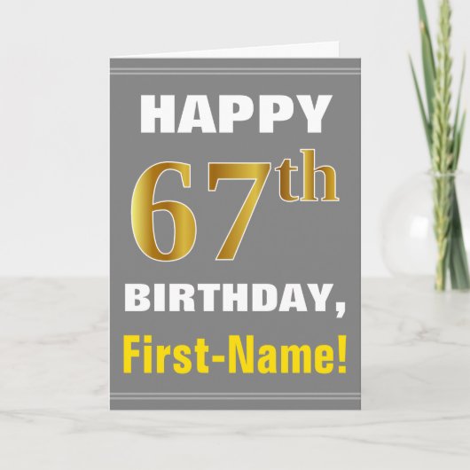 Bold, Grey, Faux Gold 67e anniversaire avec carte  (Devant)