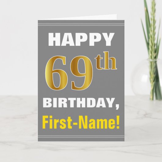 Bold, Grey, Faux Gold 69e anniversaire avec carte  (Devant)
