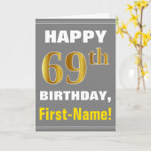 Bold, Grey, Faux Gold 69e anniversaire avec carte  (Fleur jaune)