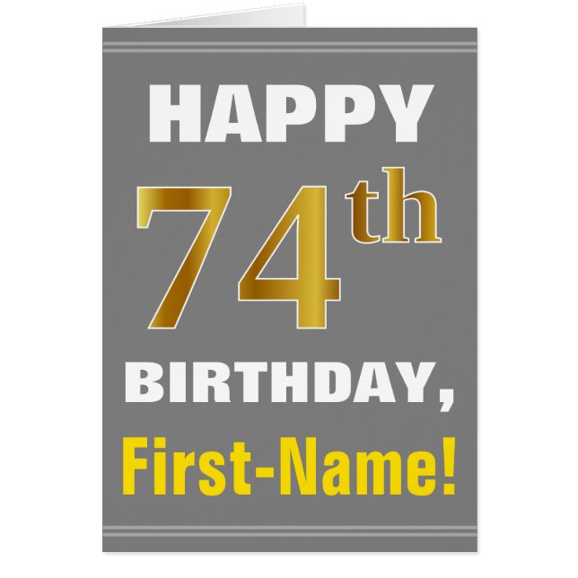 Bold, Grey, Faux Gold 74e anniversaire avec carte  (Devant)