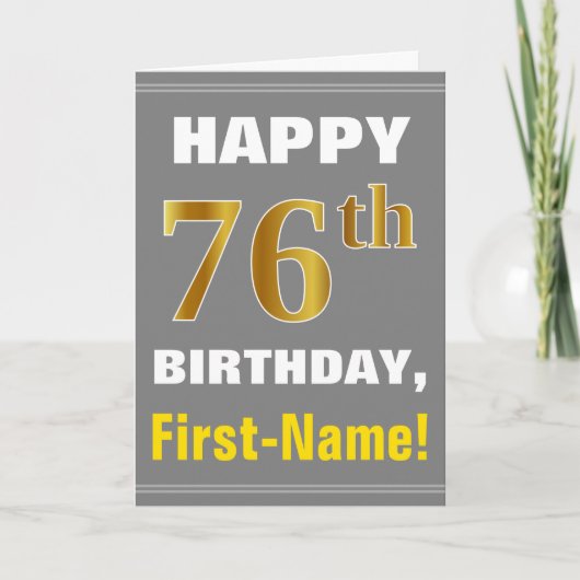 Bold, Grey, Faux Gold 76e anniversaire avec carte  (Devant)