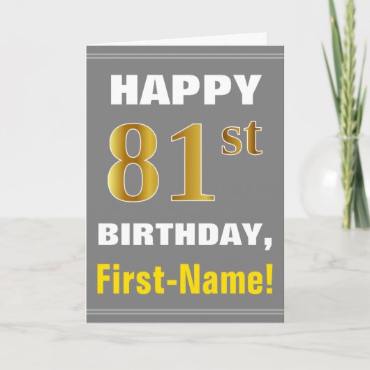 Bold, Grey, Faux Gold 81e anniversaire avec carte  (Devant)