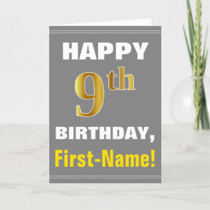 Bold, Grey, Faux Gold 9e anniversaire avec carte d
