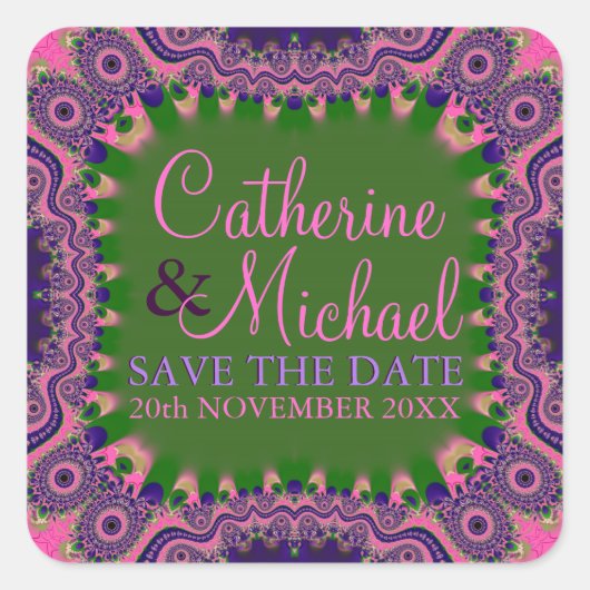 Bold Grooves Bohemian Funky Save the Date Stickers (Devant)