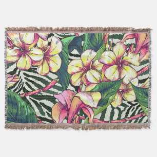 Bold HAWAIIAN Floral Monstera Leaves & Plumeria Deken