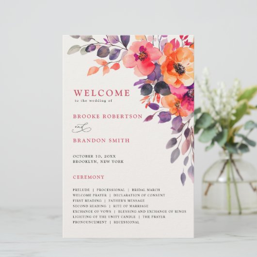 Bold Helder Roze Sinaasappel Waterverf Bloemenprog (Staand voorkant)