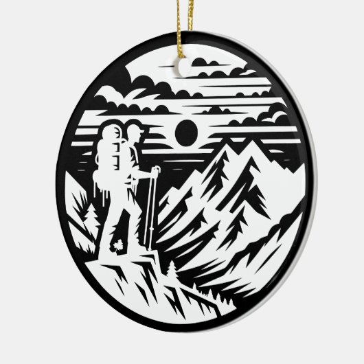 Bold Hiker Silhouette - Berglandschap Keramisch Ornament (Links)