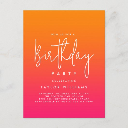 Bold Hot Pink and Orange Simple Minimal Birthday Briefkaart (Voorkant)