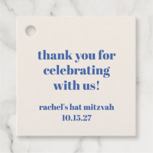 Bold Ivory Blue Custom Schattige Bat Mitzvah Dank Bedankjes Labels