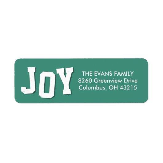 Bold joy fun blauwgroen kerstvakantie retour adres etiket (Voorkant)