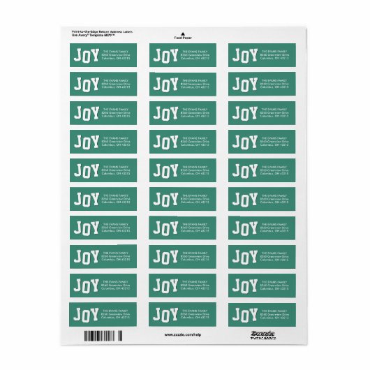 Bold joy fun blauwgroen kerstvakantie retour adres etiket (Full Sheet)