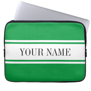 Bold Kelly Green White Racing Stripe Optionele tek Laptop Sleeve