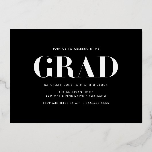 Bold Klasse van 2025 Roos Gouden Foto Afstuderen Folie Uitnodiging (Achterkant)