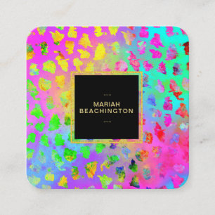 ** Bold Leopard AP93 Abstract Animal Gold Neon Vierkante Visitekaartje