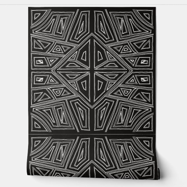 Bold Lines - Symmetrical Tile - Black And White  Behang (Afrollen)