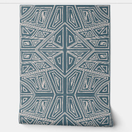Bold Lines - Symmetrical Tile - Teal and Beige  Behang