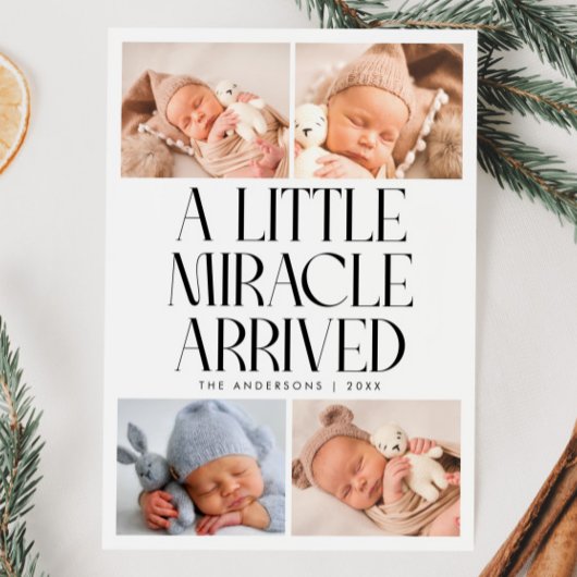 Bold Little Miracle Christmas White Photo Birth Aankondiging