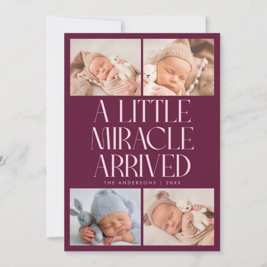 Bold Little Miracle Xmas Cranberry Photo Birth Aankondiging (Voorkant)