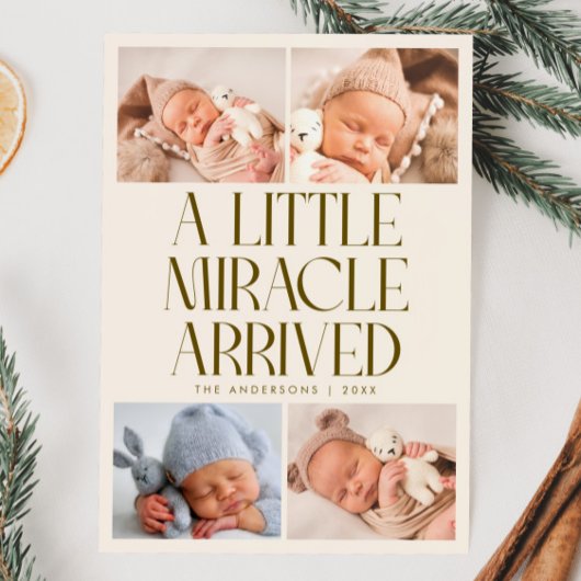 Bold Little Miracle Xmas Cream Photo Birth Aankondiging