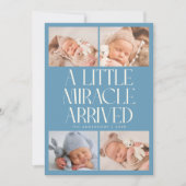 Bold Little Miracle Xmas Denim Blue Photo Birth Aankondiging (Voorkant)