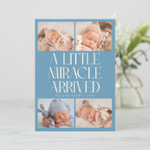 Bold Little Miracle Xmas Denim Blue Photo Birth Aankondiging (Staand voorkant)