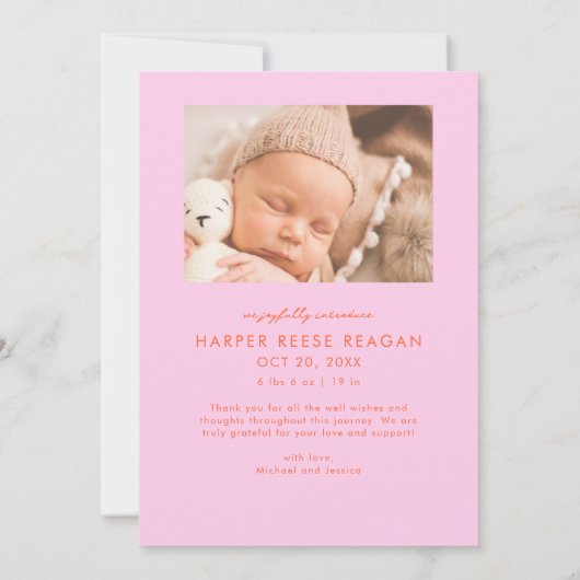 Bold Little Miracle Xmas Orange Pink Photo Birth Aankondiging (Achterkant)