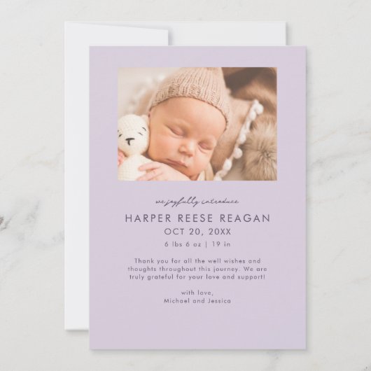 Bold Little Miracle Xmas Purple Photo Birth Aankondiging (Achterkant)