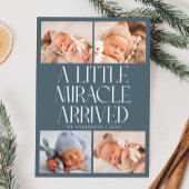 Bold Little Miracle Xmas Slate Blue Photo Birth Aankondiging
