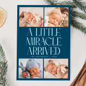 Bold Little Miracle Xmas Teal Photo Birth Aankondiging
