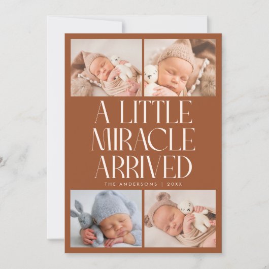 Bold Little Miracle Xmas Terracotta Photo Birth Aankondiging (Voorkant)