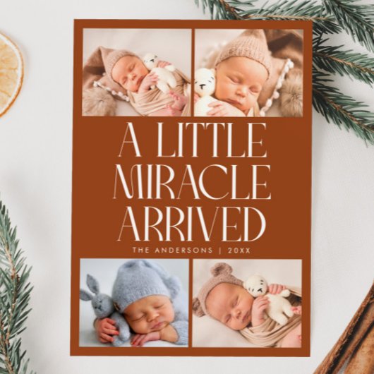 Bold Little Miracle Xmas Terracotta Photo Birth Aankondiging