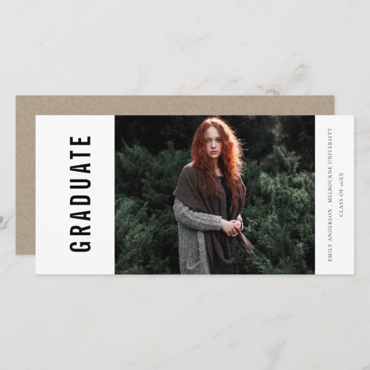 BOLD MINIMAL CLEAN PHOTO GRADUATION ANNOUNCECEL BEDANKKAART (Voorkant / Achterkant)