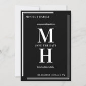 Bold Minimalist Monogram zwart-wit bruiloft Save The Date (Voorkant)