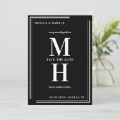 Bold Minimalist Monogram zwart-wit bruiloft Save The Date (Staand voorkant)