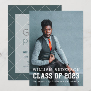 Bold Minimalist Photo Navy Blue Graduparty Kaart