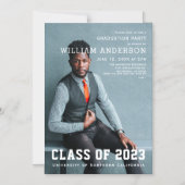 Bold Minimalist Photo Navy Blue Graduparty Magnetische Uitnodiging (Voorkant)