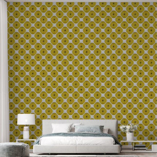 Bold Minimalist Poppy Textured Floral Yellow Behang (Slaapkamer)