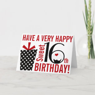 Bold Mod Black Happy Sweet 16th Birthday Kaart