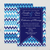 Bold Modern Blue Chevron Wedding Invitations Kaart (Voorkant / Achterkant)