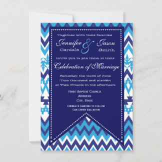 Bold Modern Blue Chevron Wedding Invitations Kaart