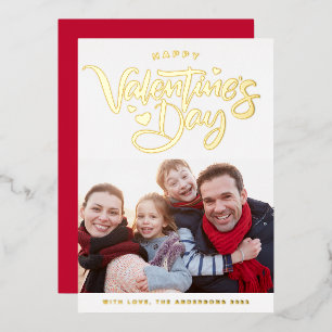 Bold Modern Calligraphy Photo Valentijnsdag Gold Folie Feestdagenkaart