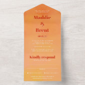 Bold Modern Chic Orange Sunset Monogram Wedding All In One Uitnodiging (Binnen)