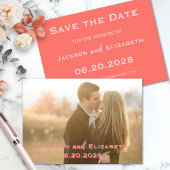 Bold Modern Coral en Roze Fotobruiloft Save The Date